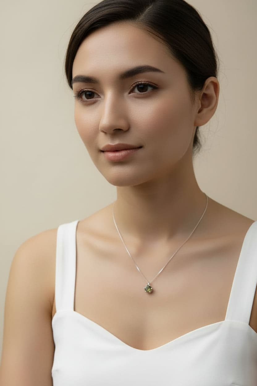 銅材質仿莫桑石鎖骨鍊 橄欖綠吊墜 | Copper Moissanite Necklace Olive Green Gemstone Pendant SimpleLife Jewelry Taiwan Pendant SimpleLife Jewelry